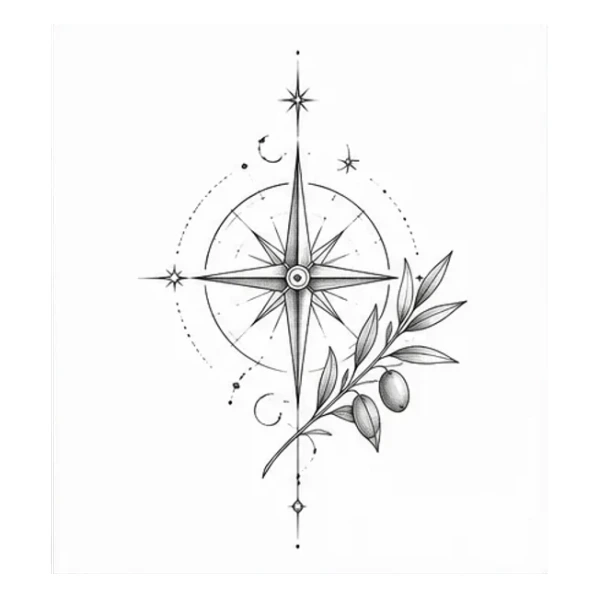 Compass and olive in Fine line style