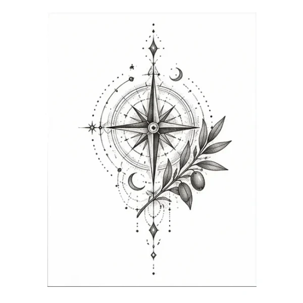 Compass and olive in Ornamental style
