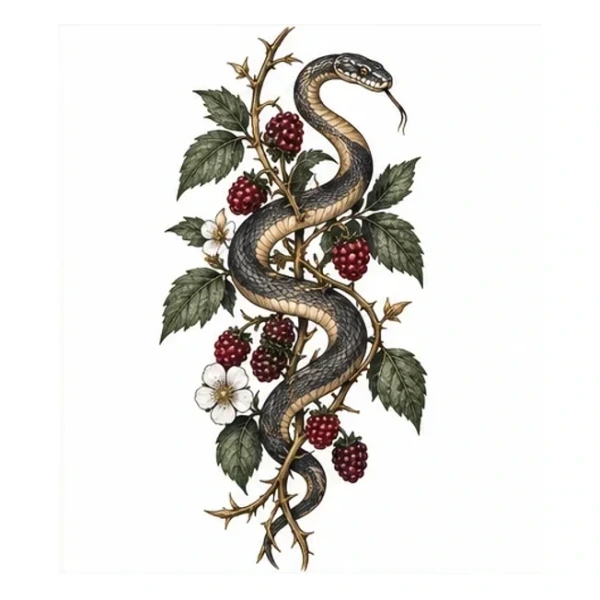 Snake and blackberry in Color style