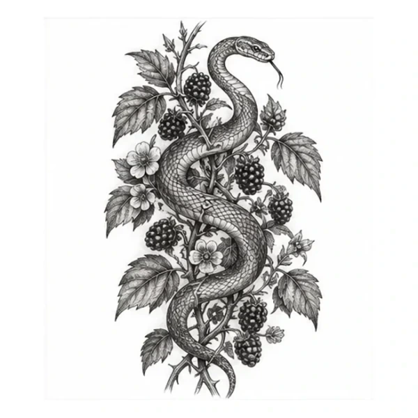 Snake and blackberry in Ornamental style