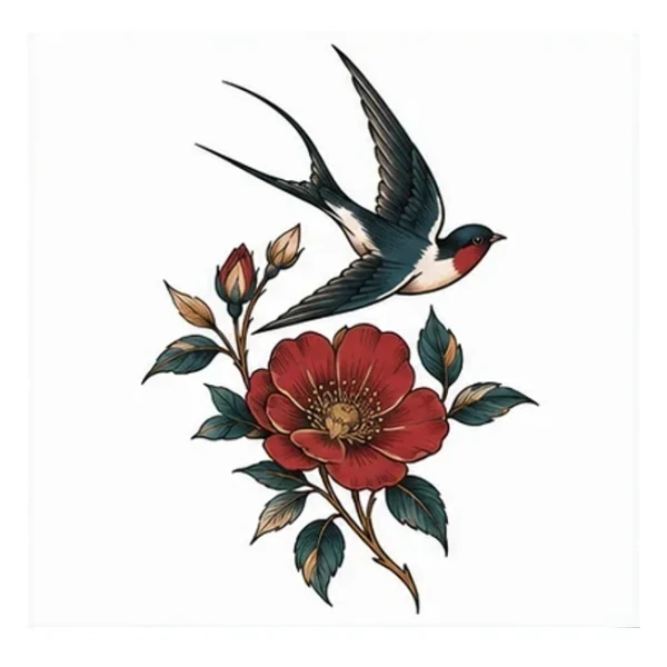 Rose and swallow in Color style