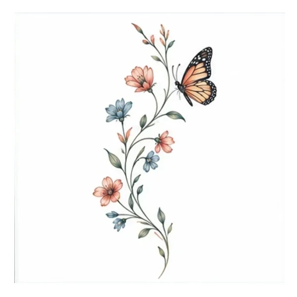 Wildflowers and butterfly in Color style