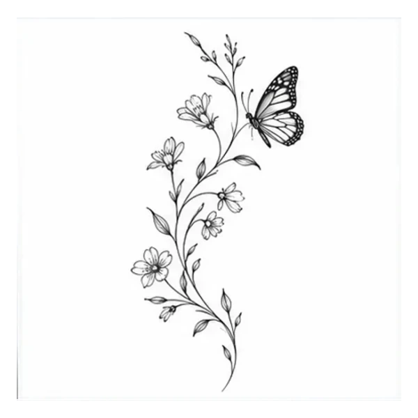 Wildflowers and butterfly in Fine line style